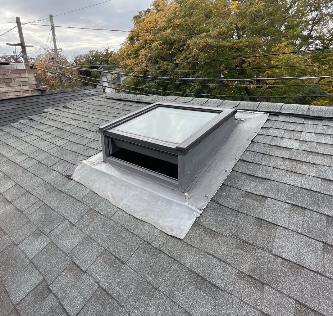 Skylight reflashed with a new curb kit on a single-family home in Forest Hills